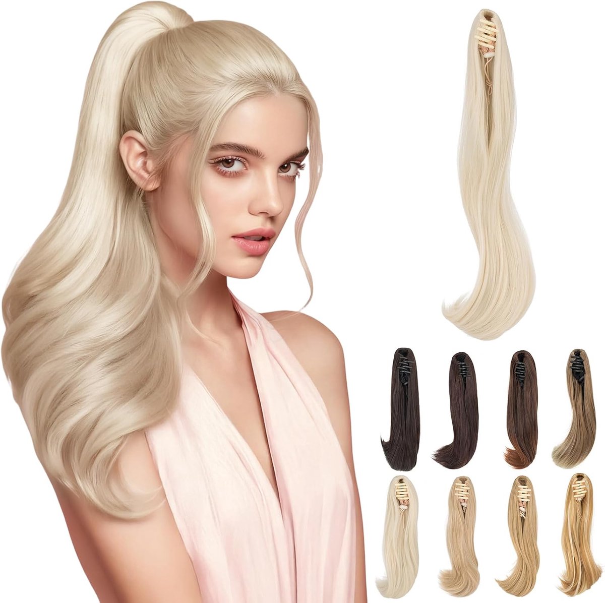 Elailite Hairpiece Braid for Women, Claw Clip in Ponytail Extensions Ponytail Clip Hairpieces Straight Fake Hair Braid - ShopVlot