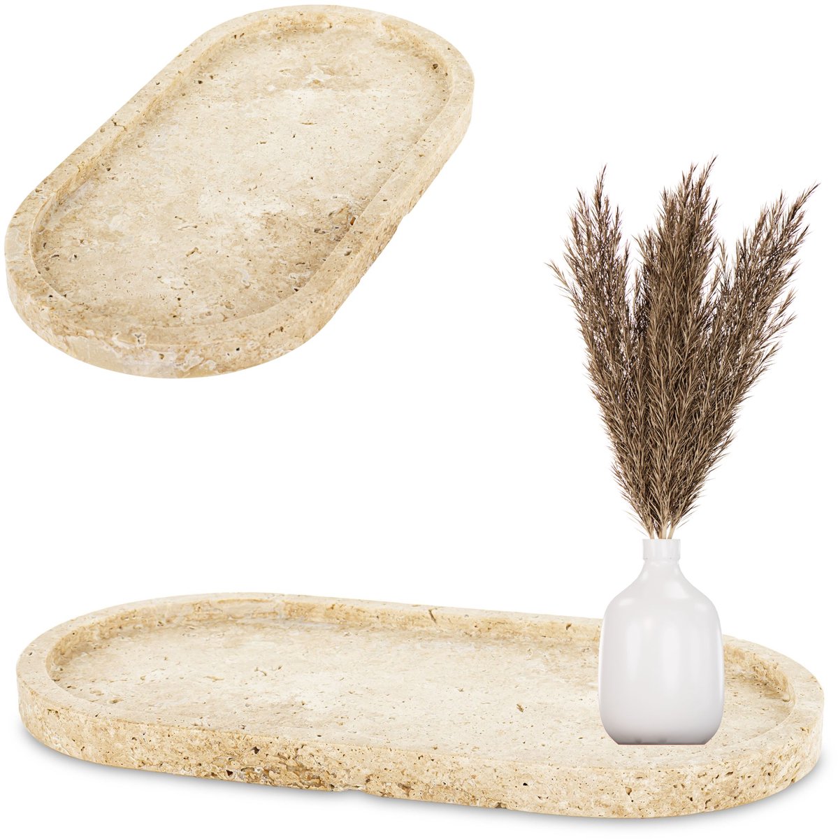 Merkloze Beige Trawertijn Ovale Decoratieve Schaal 30x15 cm