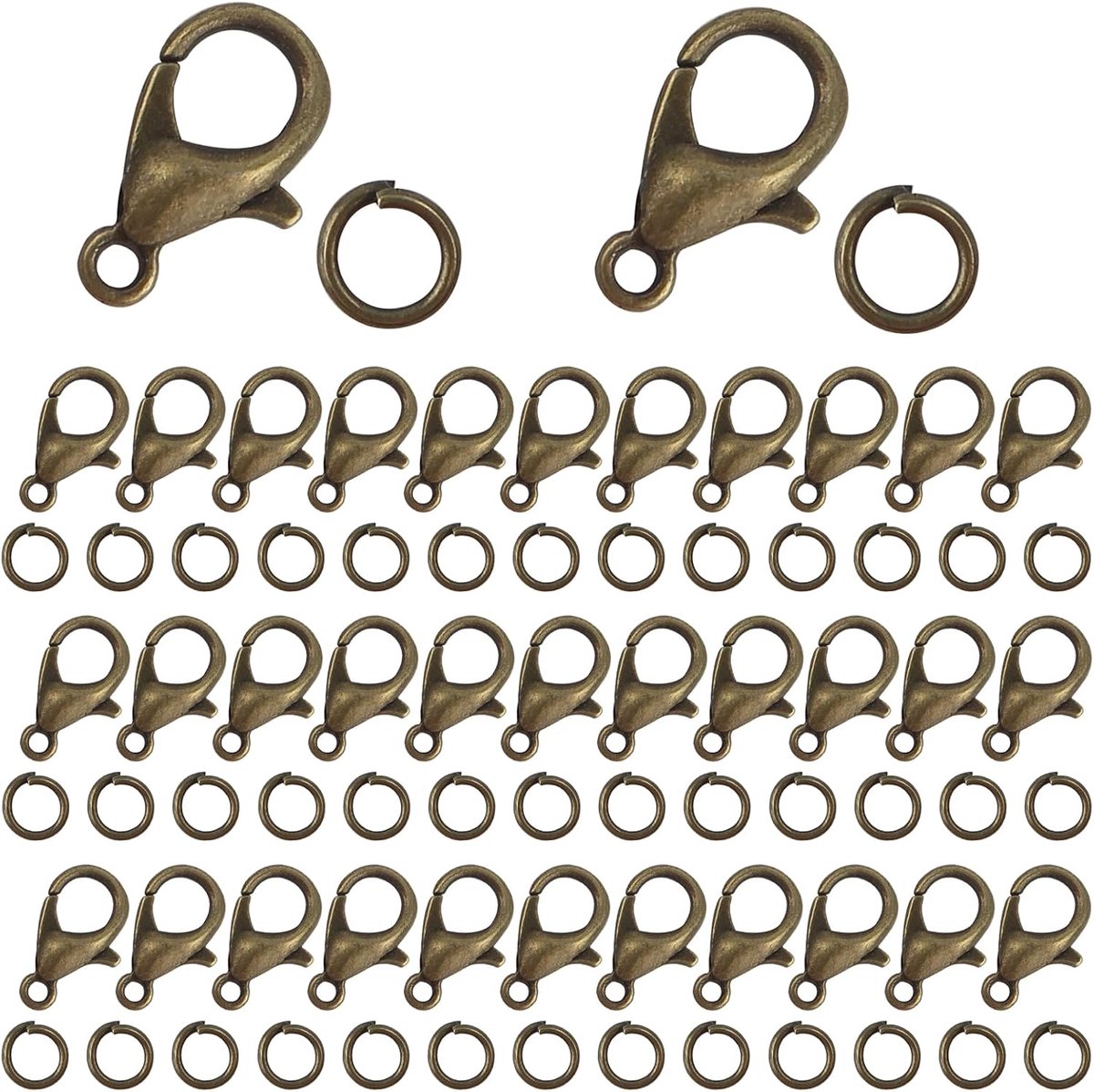 TOAOB 200 stuks Kreeftang Oud Bronskleur Sluiting 12 x 6 mm en Open Springringen 5 mm van Metaal voor Bevestiging - ShopVlot