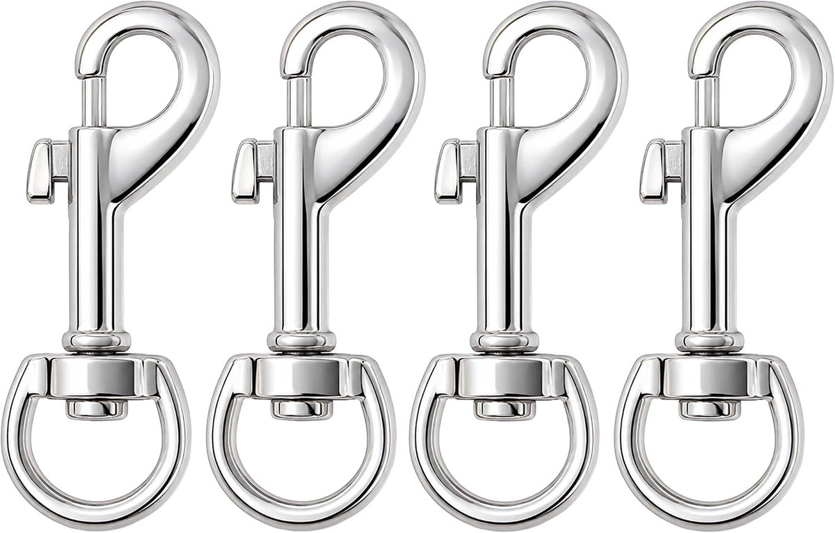 Draaibare karabijnhaak, 4 stuks, zilveren metalen P-haak met draaibare ronde ring, sleutelhanger, rugzak, handtas - ShopVlot
