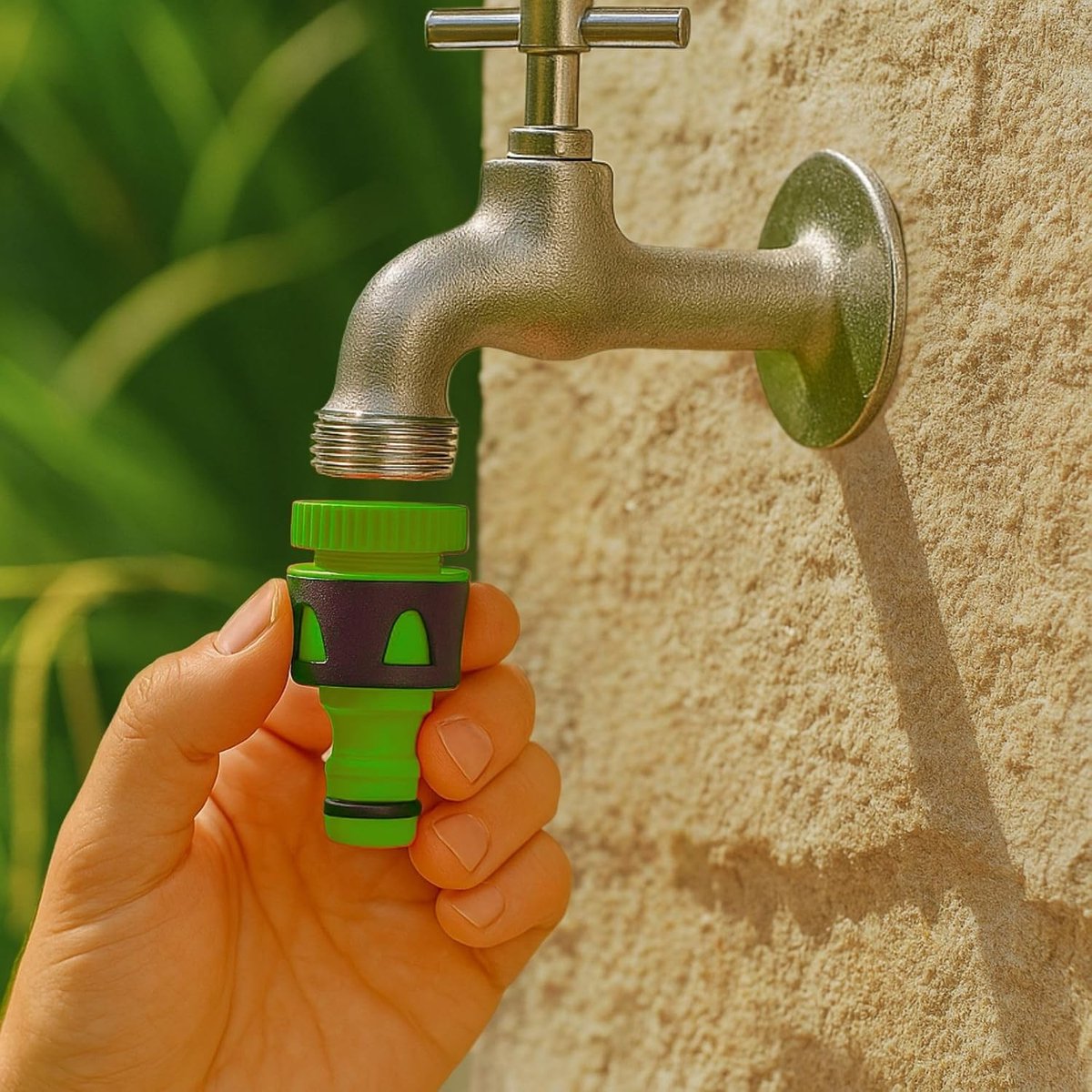 Kraan opzetstuk tuinslang - Groen - 1 Stück - Kunststof adapter voor 1/2 en 3/4 inch kraan - Voor tuin en wateraansluiting