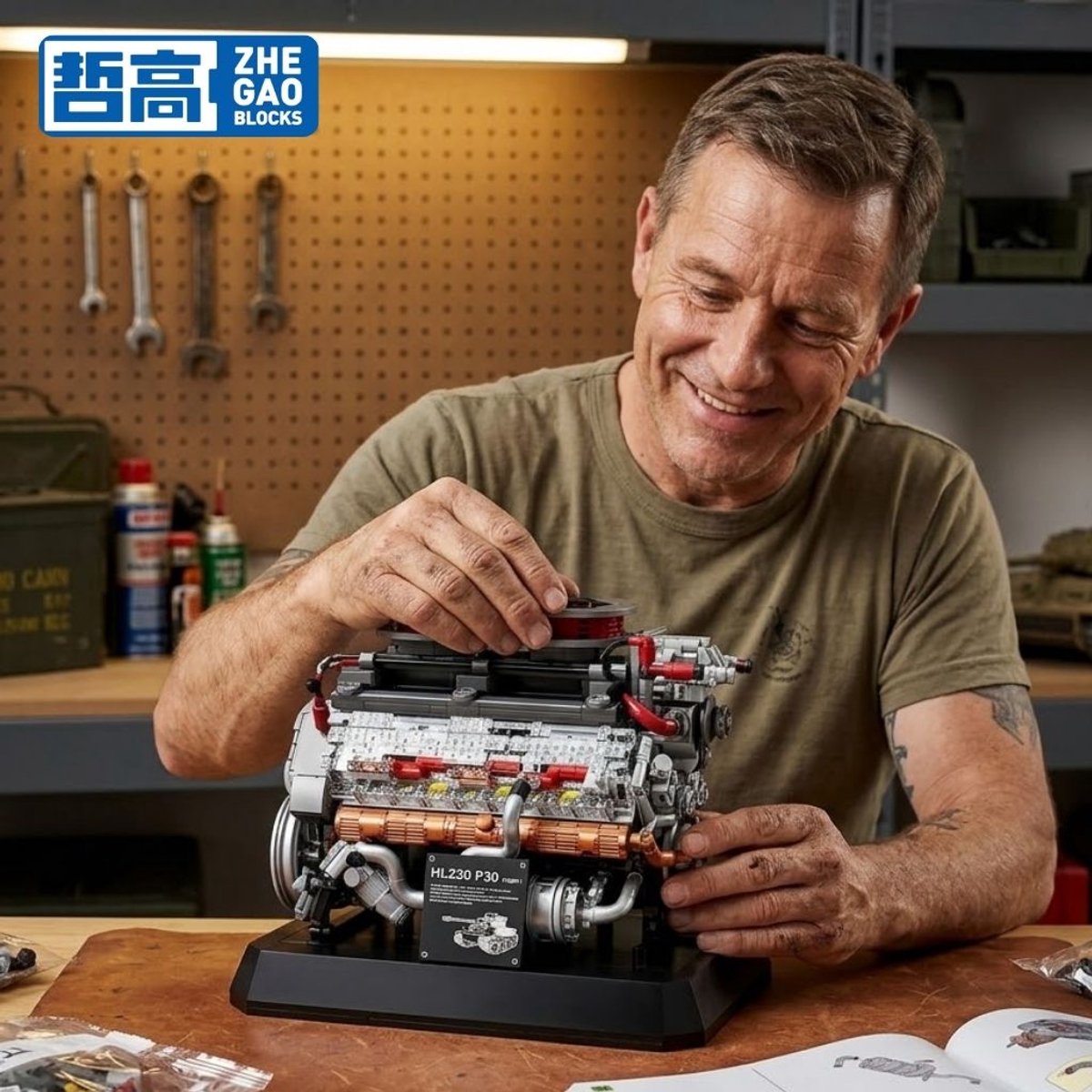 Zhe Gao 95008 Tiger tank speed engine bouwset | World of wars champions icons modelbouw | Leger speelgoed ideas voor expert volwassenen & kinderen | Engine star bouwpakket | Motor niet geschikt voor Lego technic | Bouwdoos met 1236 bouwstenen — afbeelding 5