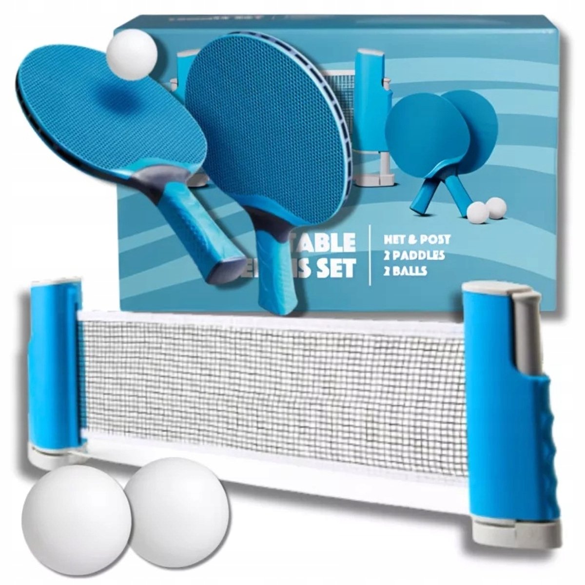 Pingpongtafelset: 2 batjes, ballen en net