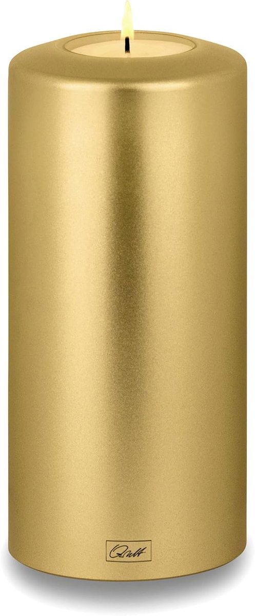 Theelichthouder in kaarsvorm 8+10 cm - metallic crème goud - duurzaam kunststof - ideaal voor buitengebruik - ShopVlot
