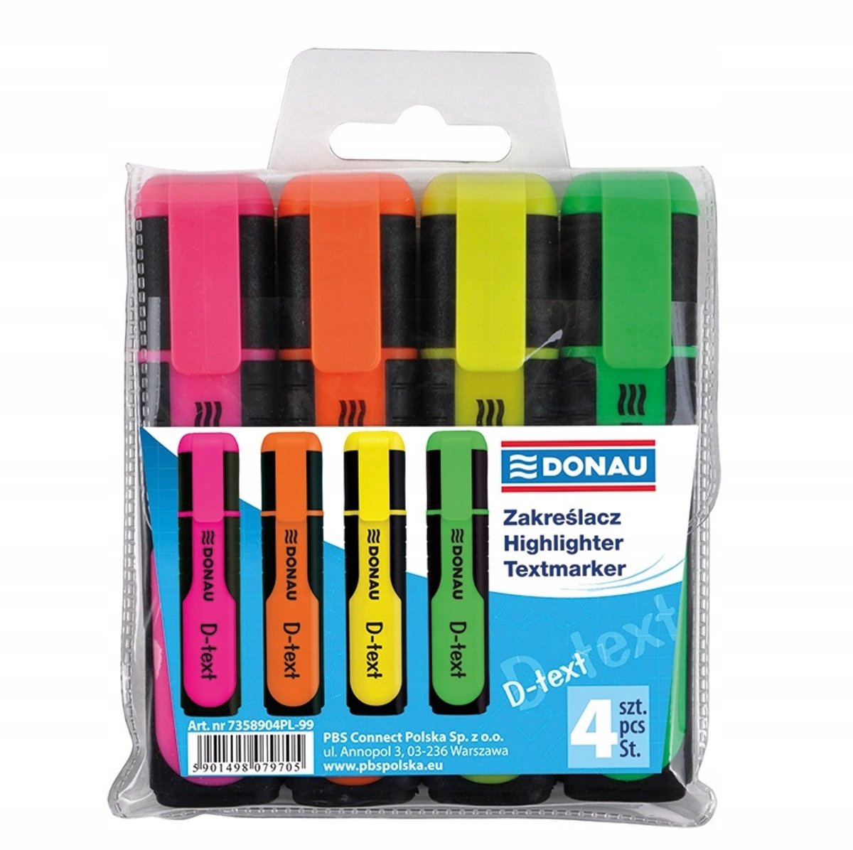 Donau Fluorescerende Markeerstiften Set - 4 Kleuren