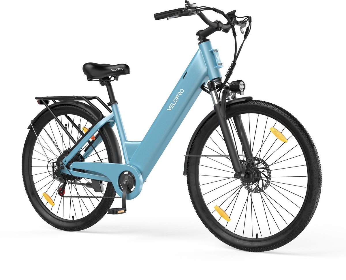 Velopro C1 Elektrische Fiets - 250W - 36V 13Ah - Tot 120 km - Shimano 7V - 27,5 inch - Mechanische Schijfremmen - LCD - blauw