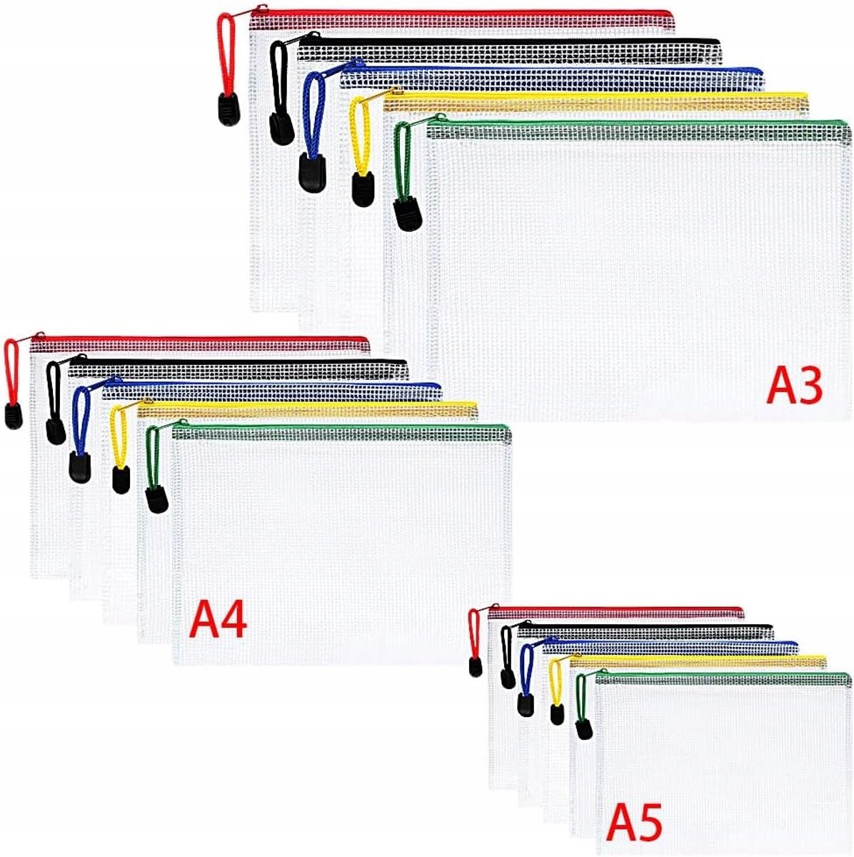 15 Stuks Plastic Tassen A3 A4 A5 met Rits - Documenten Organizer