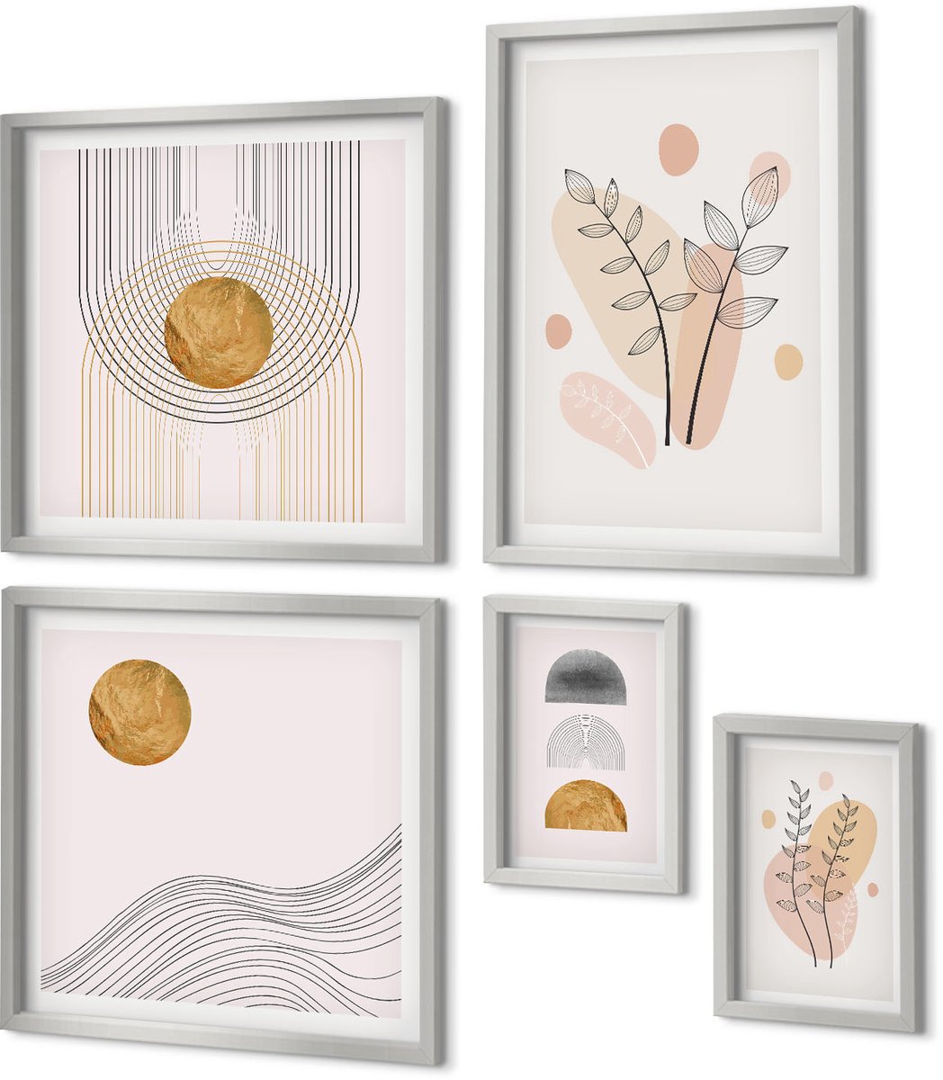 Coloray 5-Delige Schilderij Set - Rode Accenten En Beroemde Londense Gebouwen - 20 x 30 cm - Moderne Wanddecoratie - Slaapkamer - Muurdecoratie