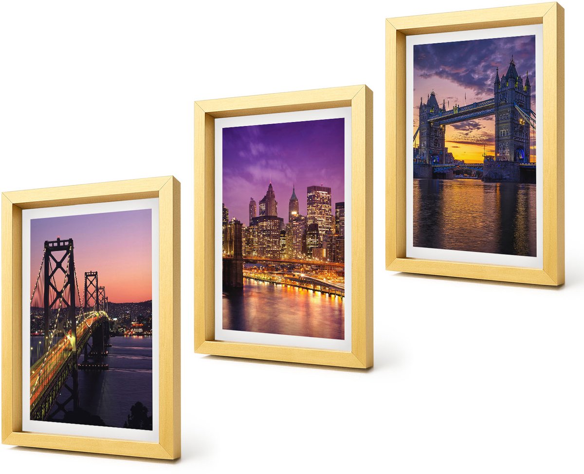 Coloray 4-Delige Schilderij Set - Bruggen bij zonsondergang en stedelijke landschappen - 20 x 30 cm - Stijlvolle Wanddecoratie - Interieur - Moderne Wanddecoratie