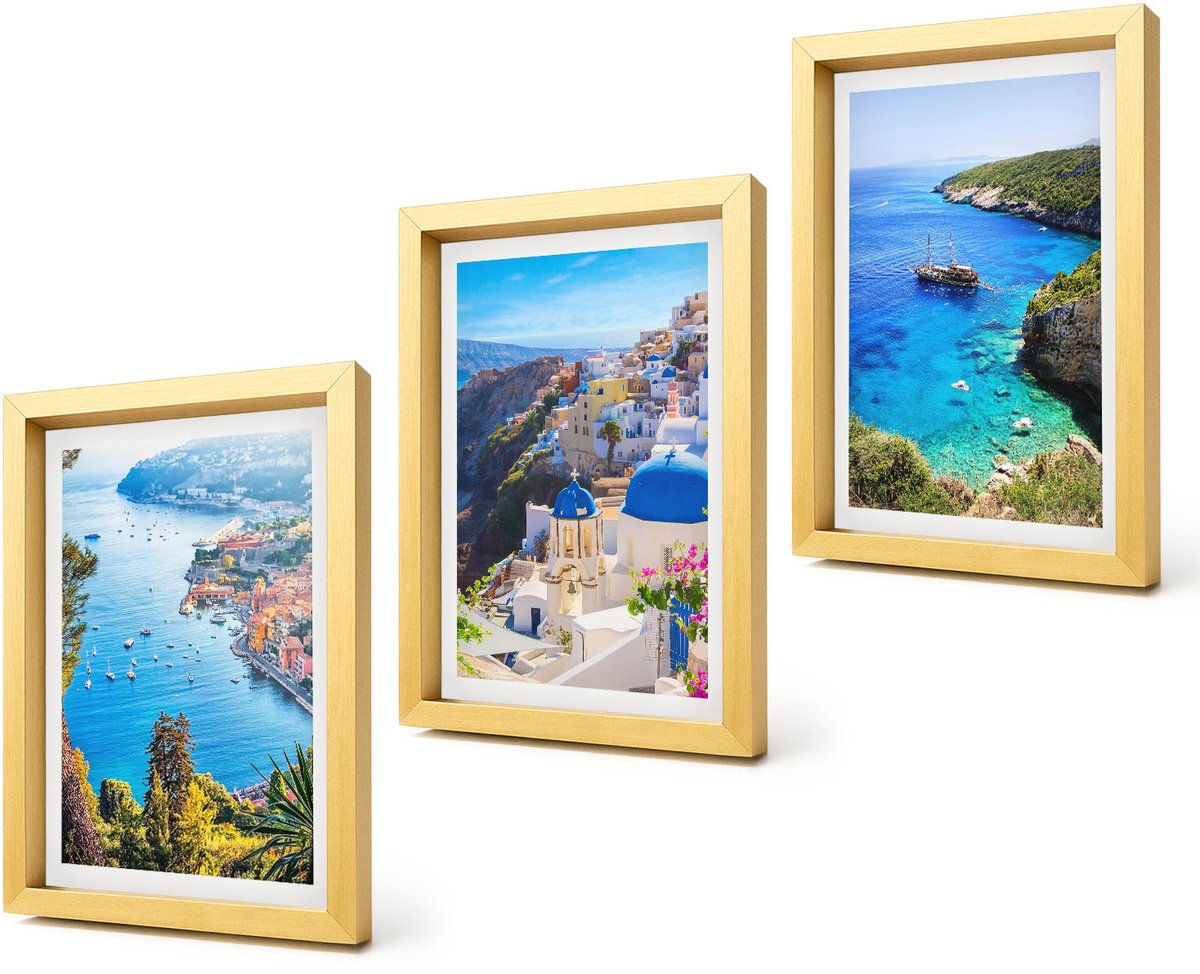Coloray 4-Delige Schilderij Set - Uitzicht op de Griekse kust en het stadje Oia op Santorini - 20 x 30 cm - Wanddecoratie - Schilderijen Set - Interieur - Interieur Decoratie