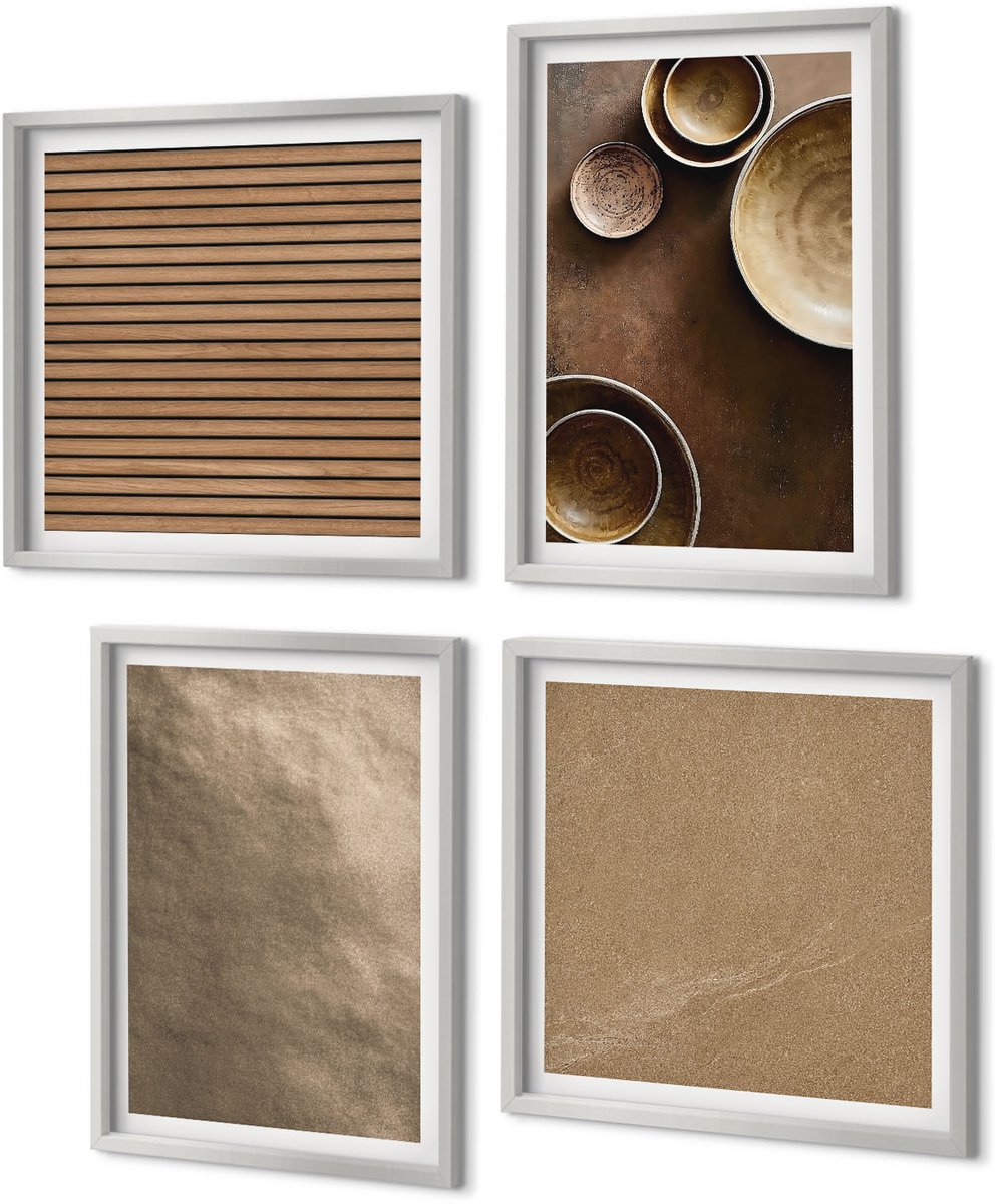 Coloray 4-Delige Schilderij Set - Stenen constructies in moderne minimalistische stijl - 40 x 40 cm en 40 x 60 cm - Wanddecoratie - Muurdecoratie - Woonkamer - Moderne Wanddecoratie