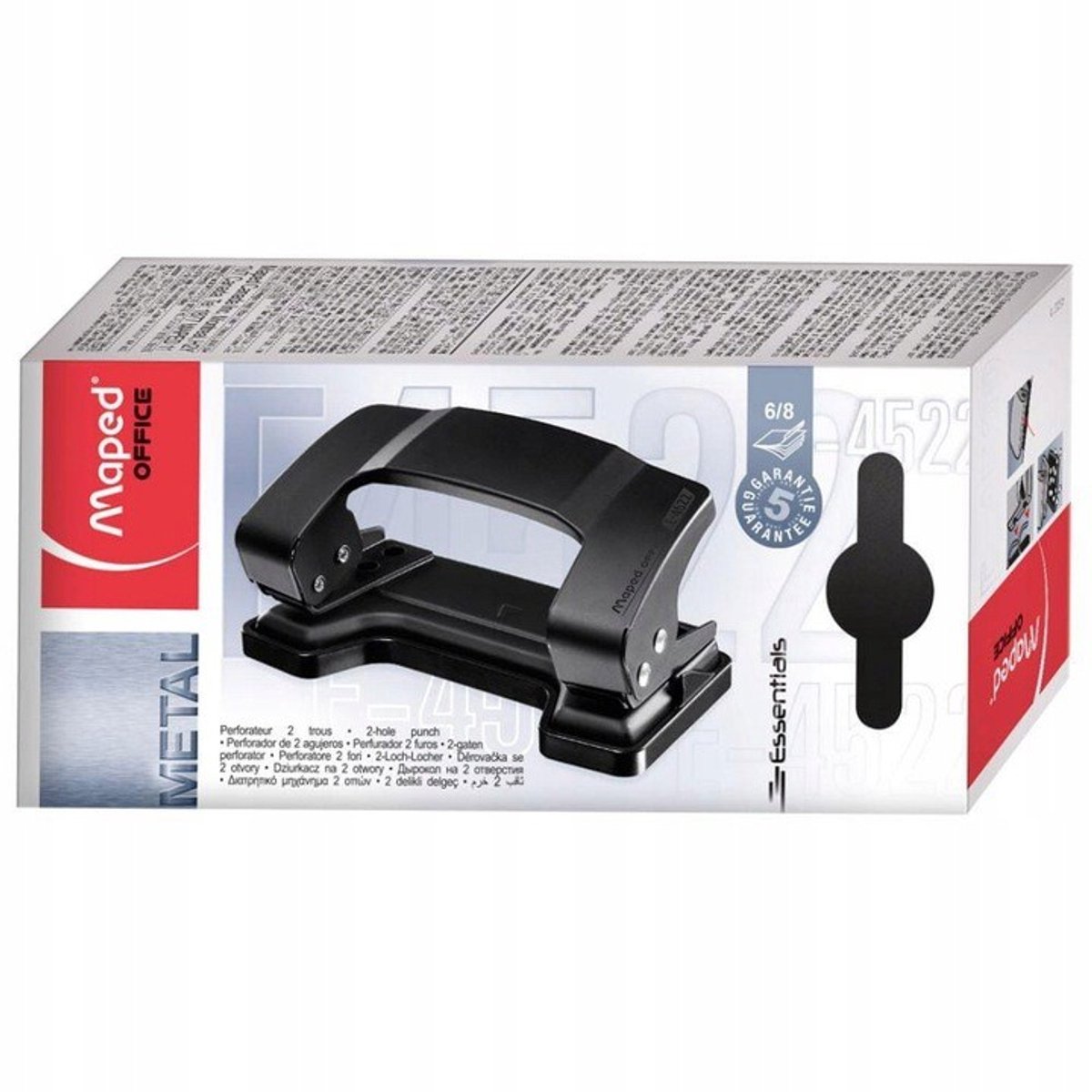 Metaal perforator voor 8 vellen, 5.5 mm gaten, 8 cm afstand