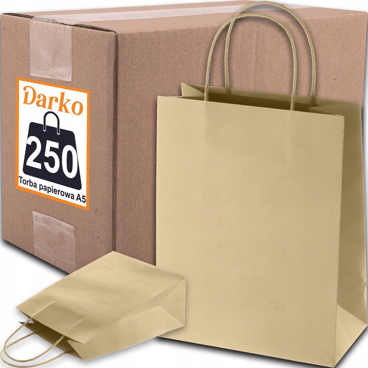 Bruine papieren zakken A5, 250 stuks, 22.5x8x18 cm, eco-vriendelijk