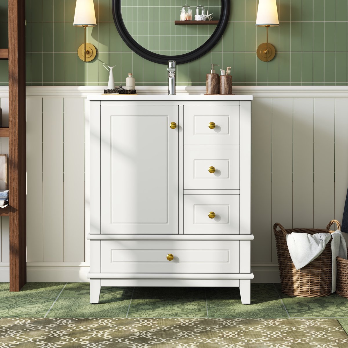MIVRAY Badkamerkast Met Wastafel - Hoogglans Wit Met 3 Lades En Soft Close Deur - Voor Badkamer En Wastafelopslag - MDF En Keramiek - 61 Cm