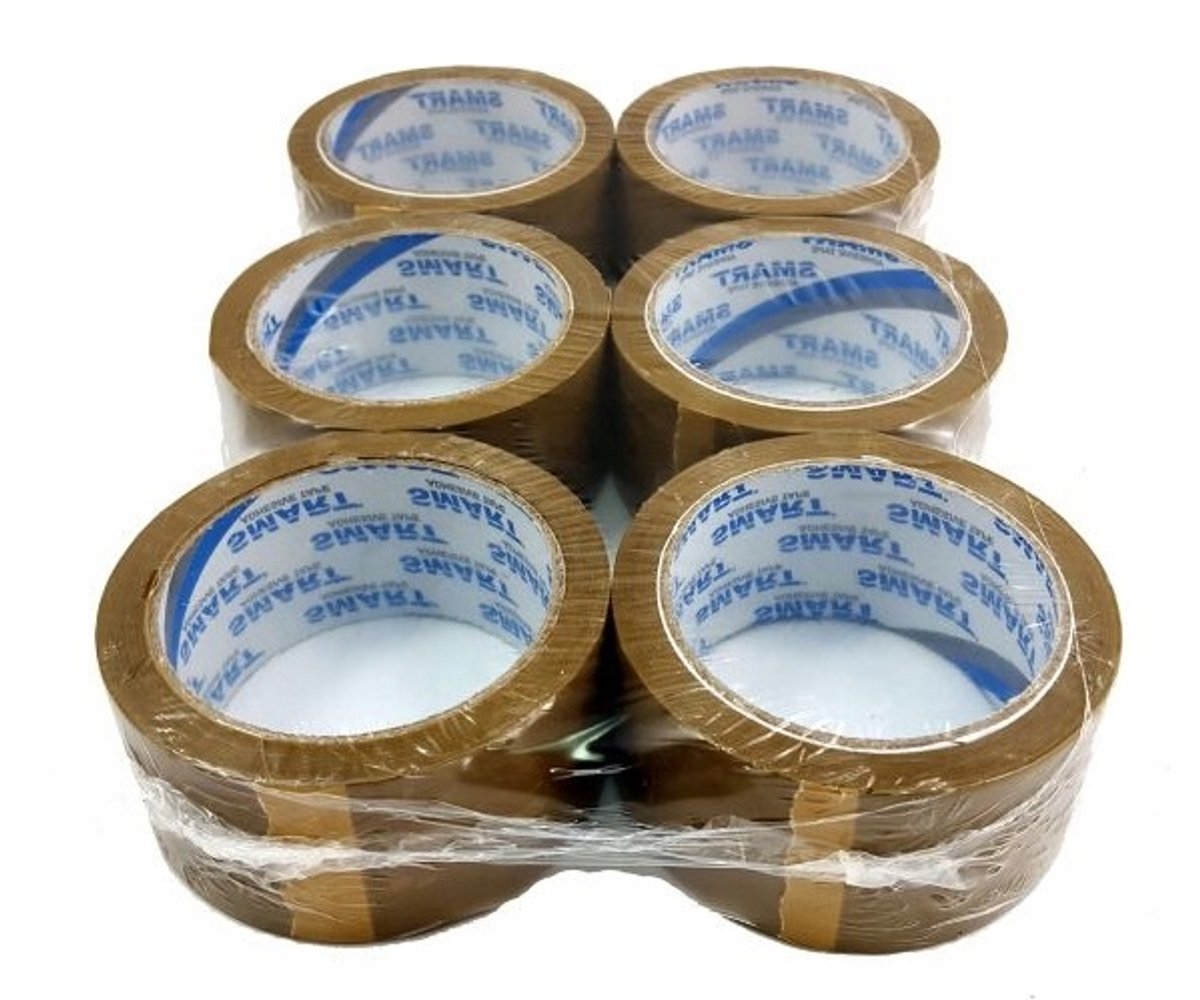 6x Pakkingstape Smart Rubber Bruin 48mm/66y Sterk