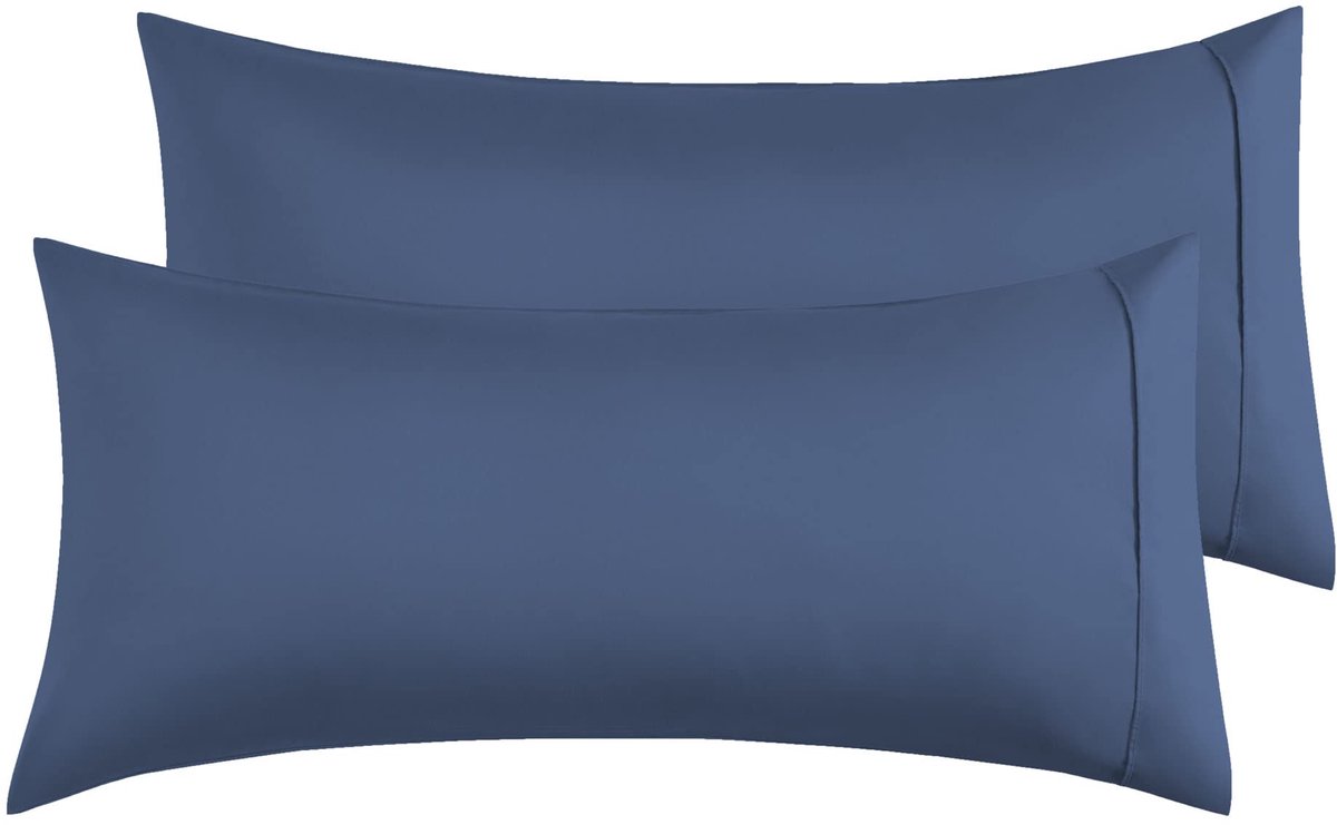 Famanu Kussenslopen van microvezel, set van 2, 50 x 90 cm, zachte en effen kussenhoezen met envelopsluiting in blauw