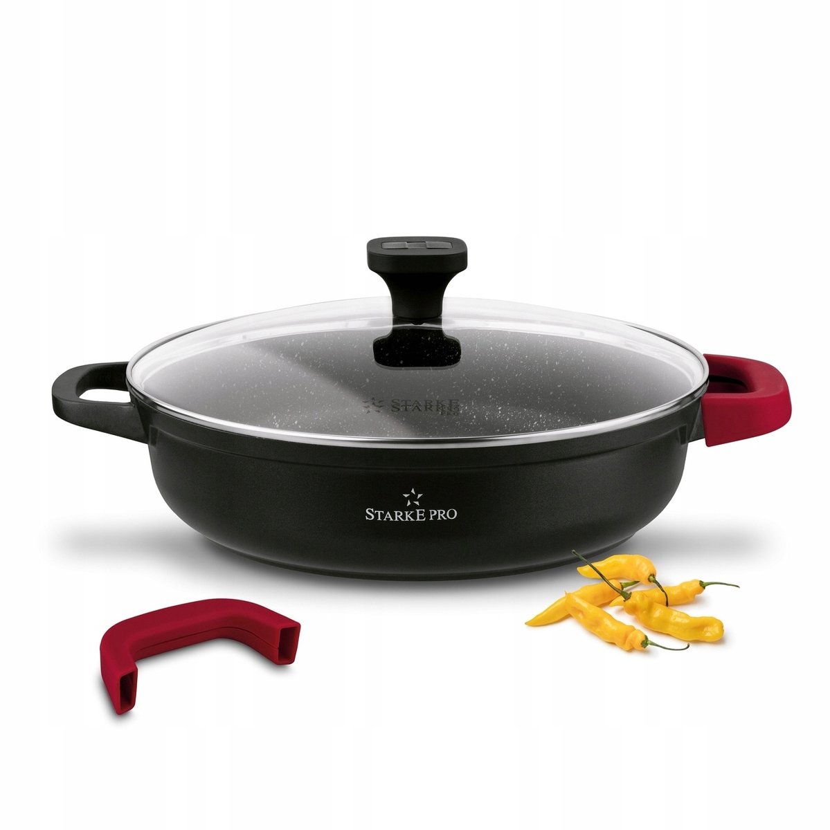 Merkloze Inductiepan met Deksel, Marmereffect, 28 cm