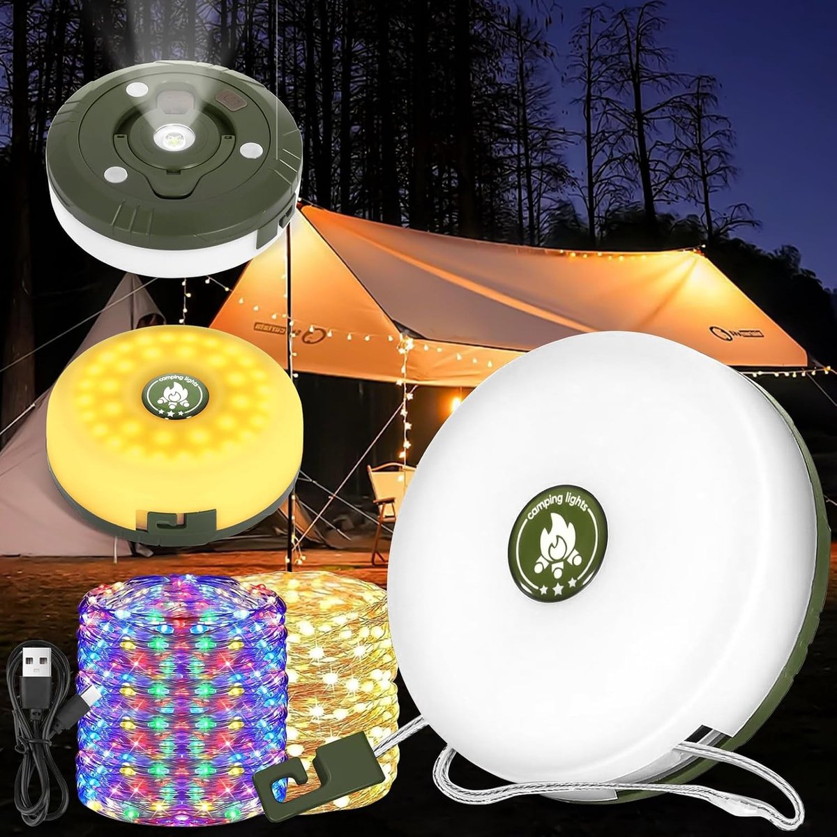 Camping Lichtketen - Wit - 10 m - Draagbare LED String met Oplaadbare Batterij - Voor Buiten en Binnen
