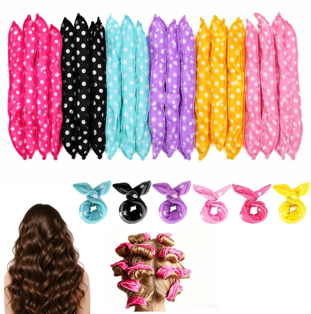 Krulspelden set zonder hitte - schuim 21 x 3,5 cm - 24 stuks in 6 kleuren - ideaal voor mooie krullen - ShopVlot