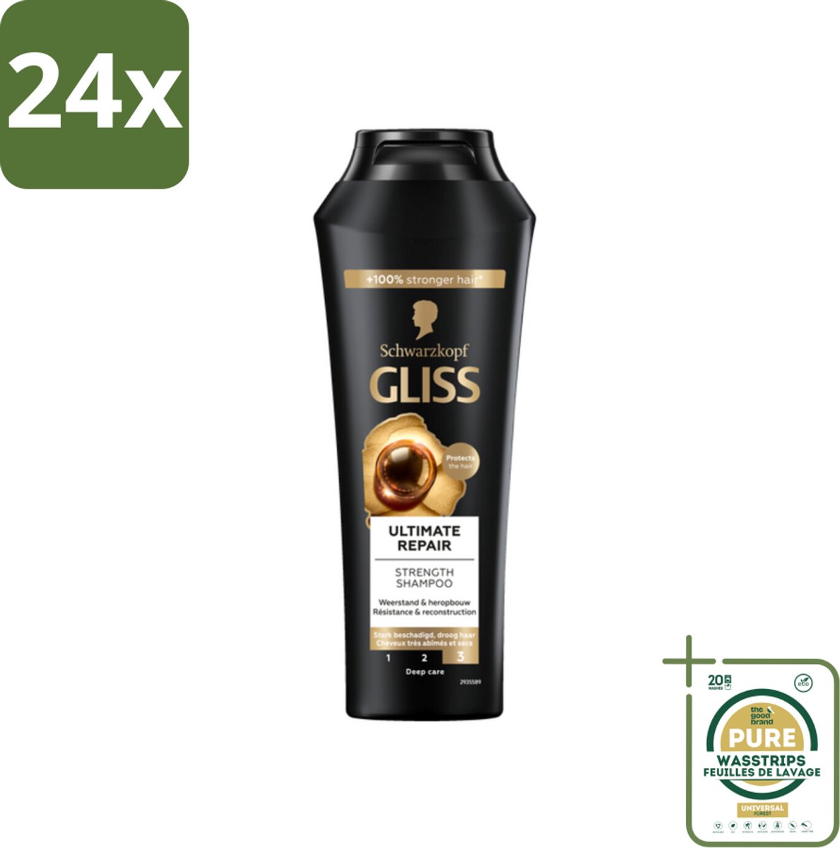 Gliss - Shampoo - Ultimate Repair - Voor Intensief Herstel - 250 ml - Voordeelverpakking - 24 stuks - Droge haren - Haarversterking