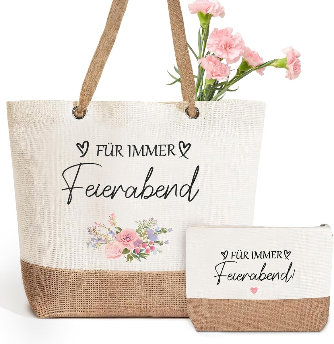 Opvouwbare Waterdichte Boodschappentas - Jute/Katoenen Canvas - 47 x 35 x 15 cm - Inclusief Make-uptas - Voor Dames