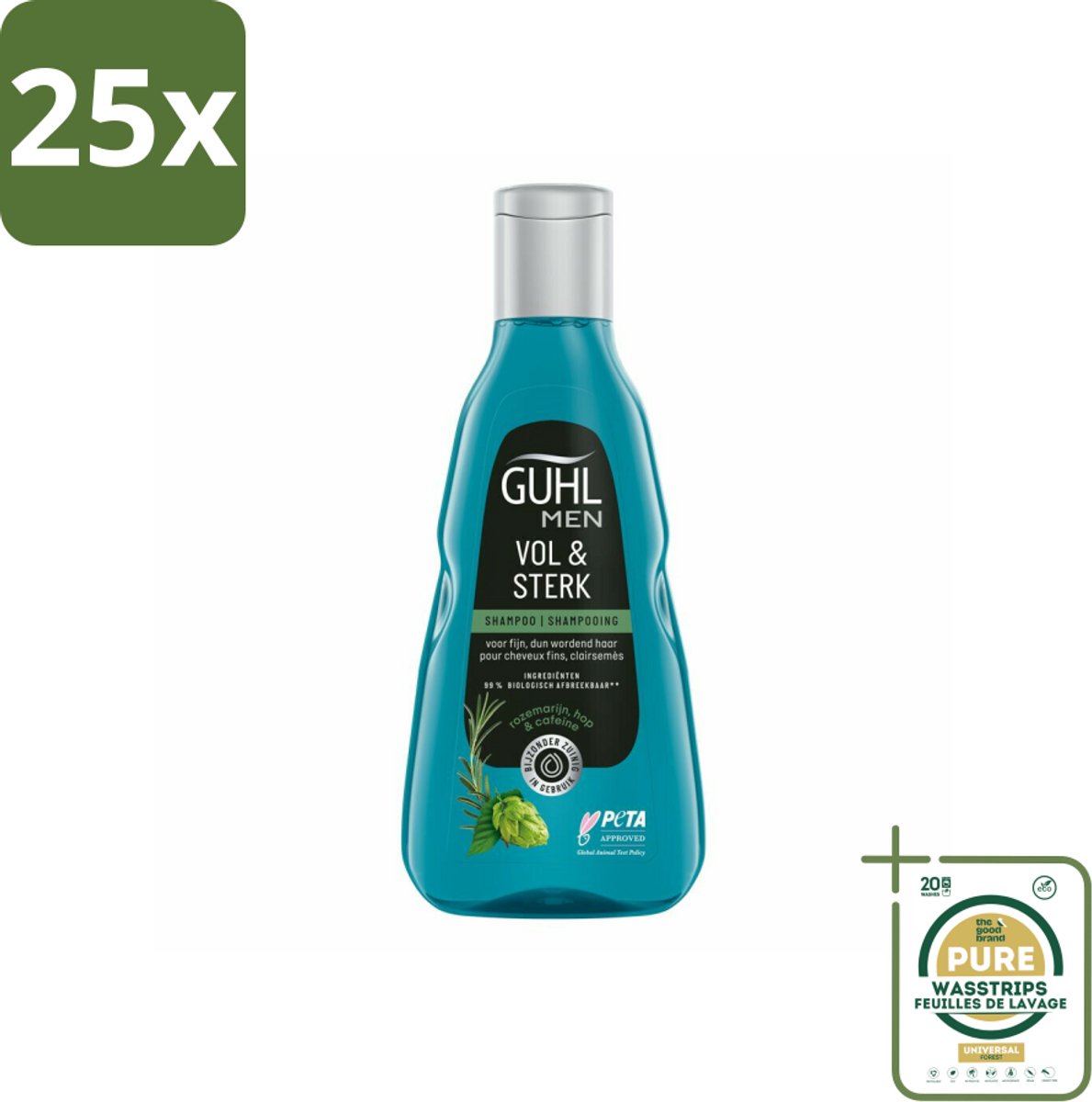 25 x Guhl - Shampoo - Men Vol & Sterk - 250 ml - Grootverpakking - Mannenhaar - Volume - Kracht - Vitaliteit - Cafeïne