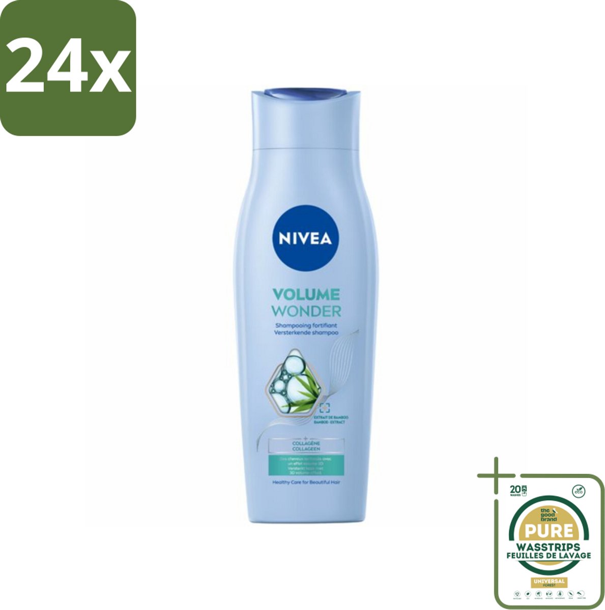 NIVEA - Shampoo - Volumeverzorging - Versterkend - Gezonde Zorg - 250 ml - Voordeelverpakking - 24 stuks - Dun haar - Haar zonder volume