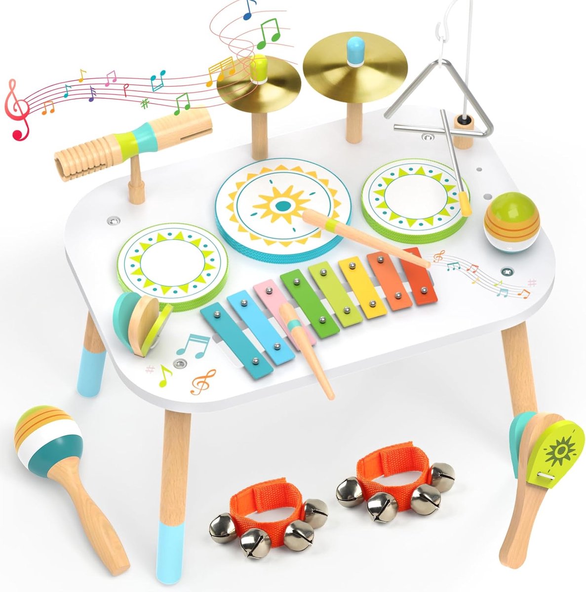 Peuter Trommelset 12-in-1 - Houten Muziektafel - Xylofoon, Bongos, Maracas - Stimuleert Motoriek en Creativiteit