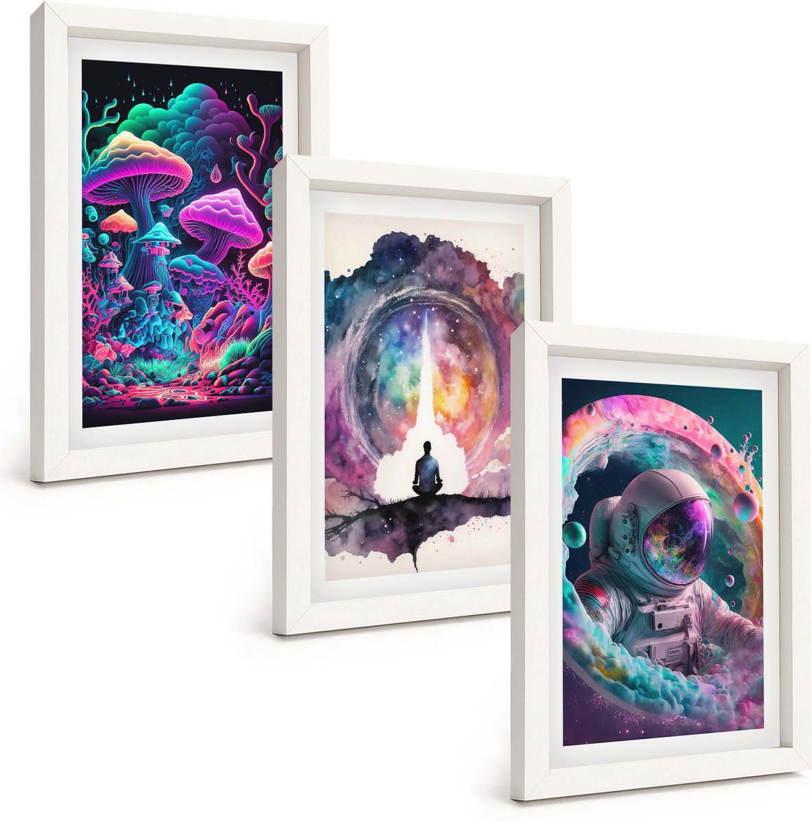 Tulup 3-Delige Schilderij Set - Kleurrijke fantasiekunstillustraties - 20x30 - Stijlvolle Muurdecoratie - Slaapkamer - Interieur Decoratie