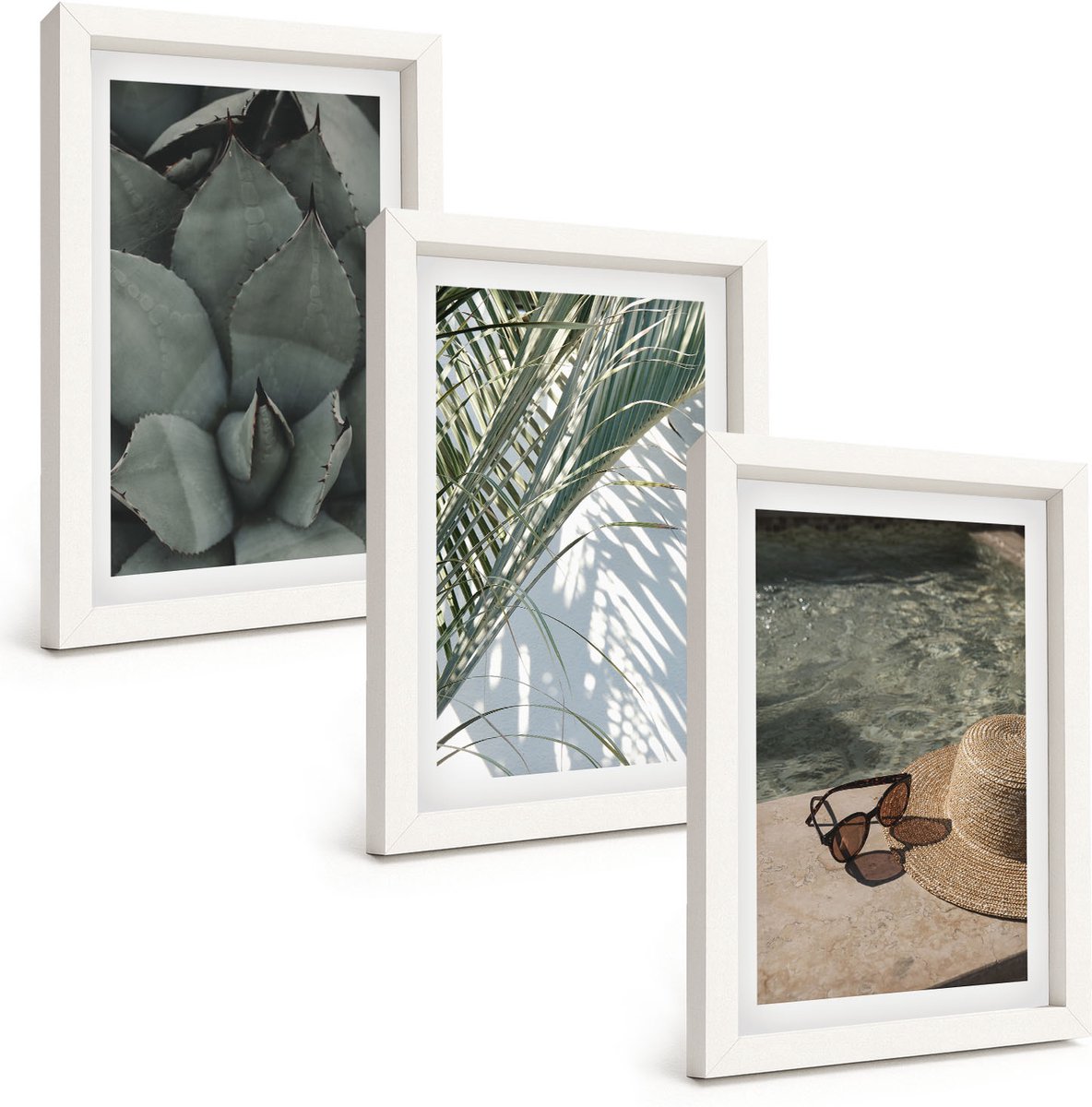Tulup 3-Delige Schilderij Set - Tropische planten en zomerse decoraties - 20x30 - Decoratieve Schilderijen - Wanddecoratie - Hal