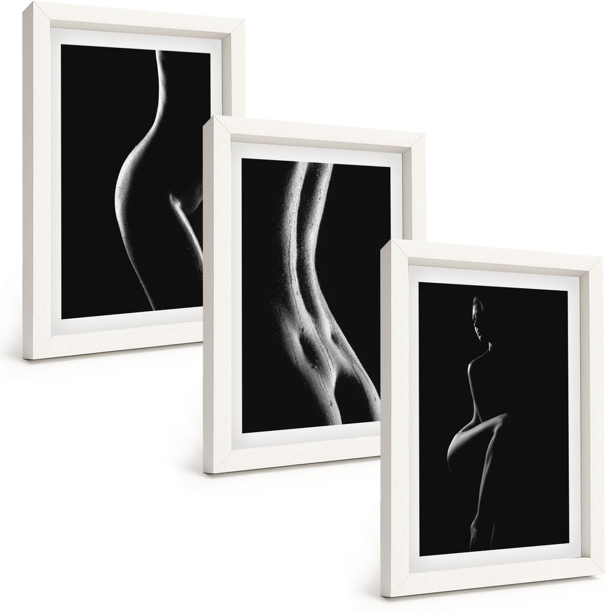 Tulup 3-Delige Schilderij Set - Erotische afbeeldingen van vrouwelijke silhouetten in zwart-wit - 20x30 - Wanddecoratie - Schilderijen Set - Interieur - Decoratieve Schilderijen