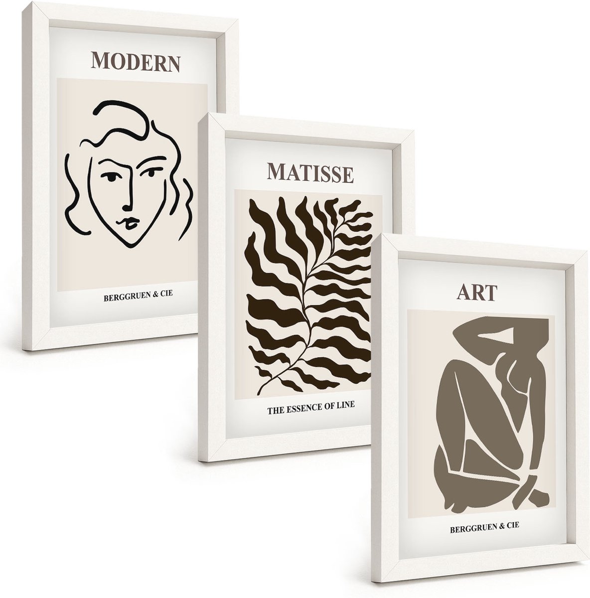 Tulup 3-Delige Schilderij Set - Stijlvolle afbeeldingen met lijnen en figuren in neutrale kleuren. - 20x30 - Wanddecoratie - Muurdecoratie - Woonkamer
