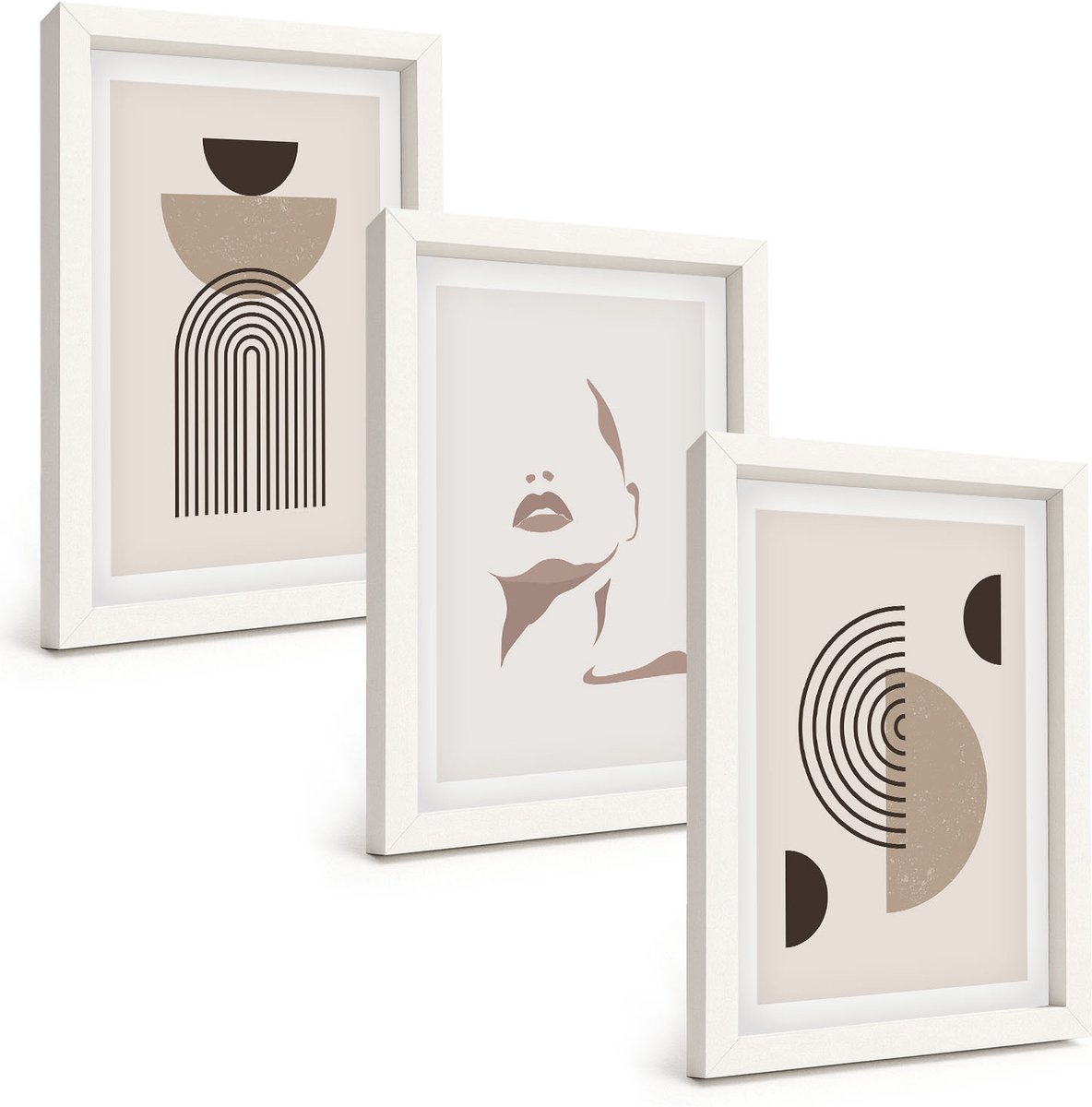Tulup 3-Delige Schilderij Set - Abstracte geometrische vormen en gezichtssilhouet - 20x30 - Muurdecoratie - Schilderijen Set - Woonkamer - Interieur Decoratie