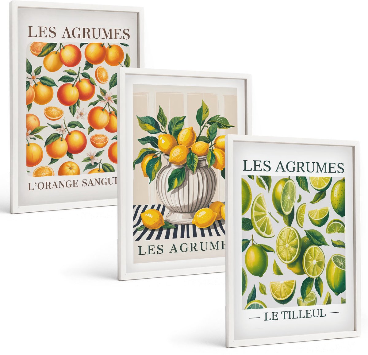 Tulup 3-Delige Schilderij Set - Citrusvruchten in diverse kleurrijke en verse varianten - 40x60 - Wanddecoratie - Schilderijen Set - Kantoor - Moderne Wanddecoratie