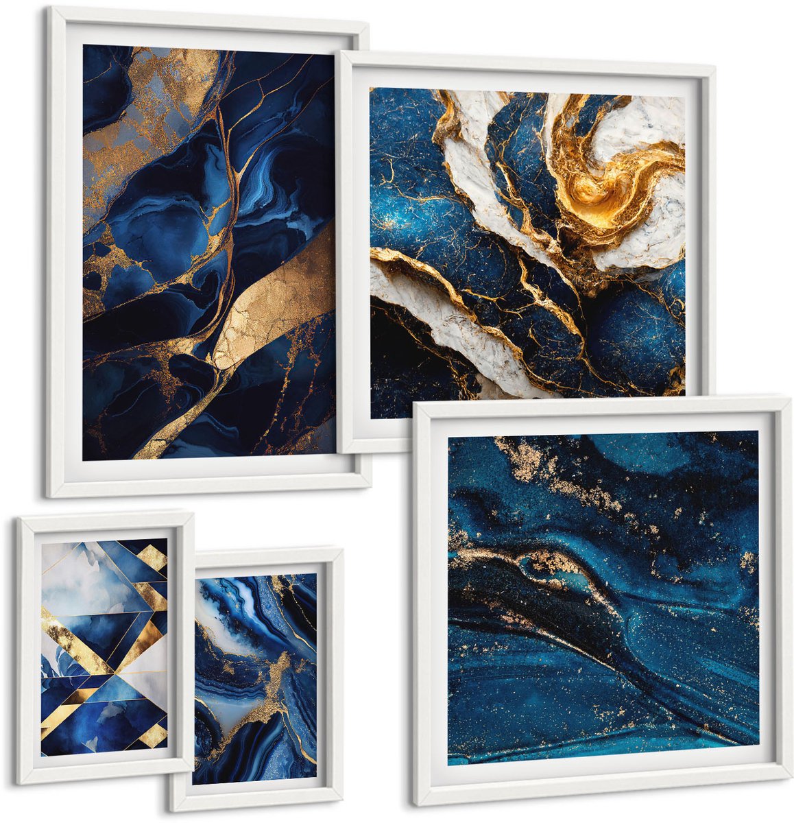 Tulup 4-Delige Schilderij Set - Abstracte patronen in blauwe tinten - 50 x 50 cm, 20 x 30 cm en 40 x 60 cm - Schilderijen Set - Wanddecoratie - Woonkamer - Muurdecoratie