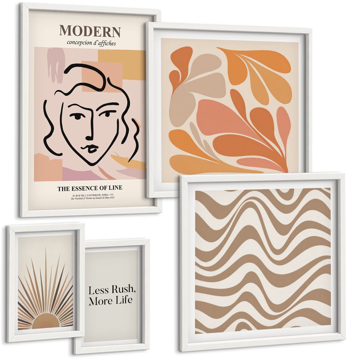 Tulup 4-Delige Schilderij Set - Moderne stijl met abstracte motieven en lijnen - 50 x 50 cm, 20 x 30 cm en 40 x 60 cm - Moderne Wanddecoratie - Slaapkamer - Decoratieve Schilderijen