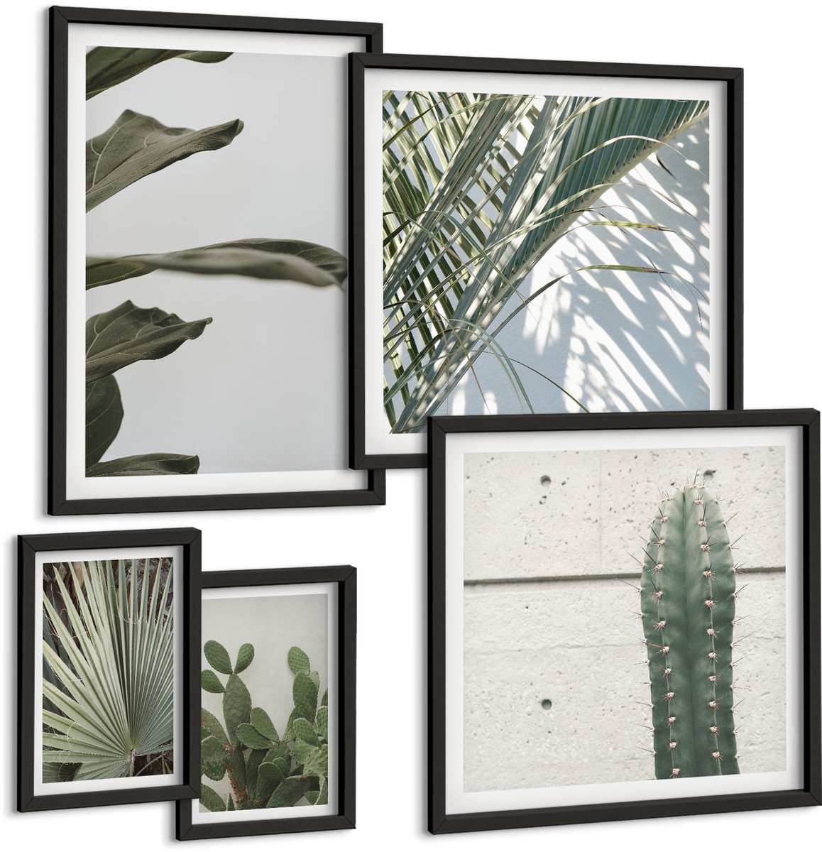 Tulup 4-Delige Schilderij Set - Plantenaccenten in een moderne stijl met groene details - 50 x 50 cm, 20 x 30 cm en 40 x 60 cm - Wanddecoratie - Muurdecoratie - Moderne Interieurdecoratie - Decoratieve Schilderijen