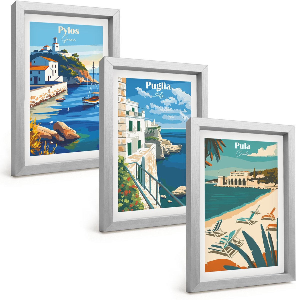 Tulup 4-Delige Schilderij Set - Schilderachtige kustlandschappen uit toeristische landen - 20 x 30 cm - Wanddecoratie - Moderne Interieurdecoratie - Moderne Wanddecoratie