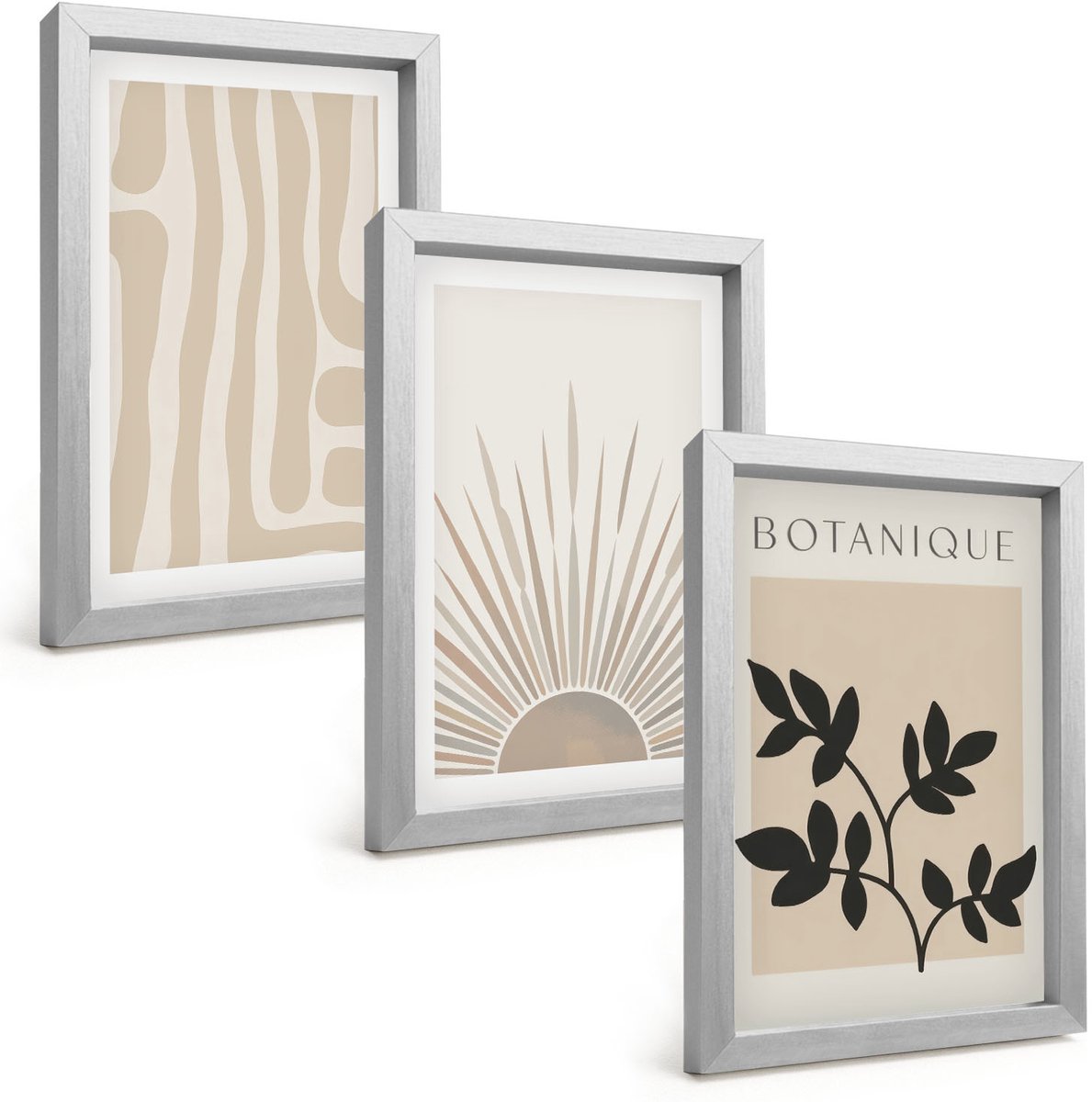 Tulup 4-Delige Schilderij Set - Abstracte patronen met plantenaccenten in neutrale tinten. - 20 x 30 cm - Wanddecoratie - Moderne Interieurdecoratie
