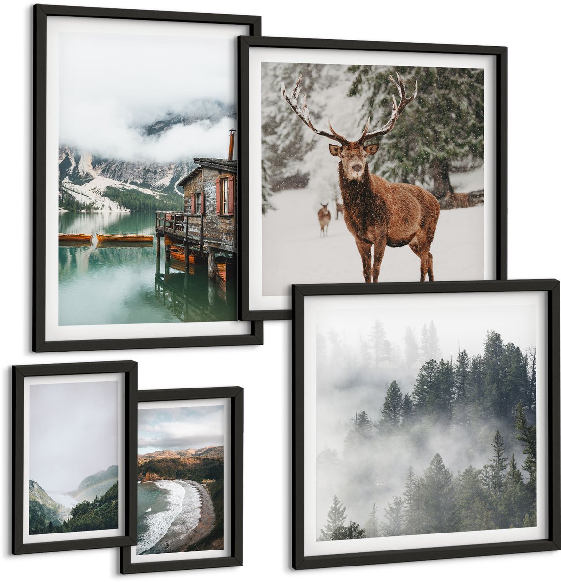 Tulup 4-Delige Schilderij Set - Natuur en dieren in berglandschappen - 50 x 50 cm, 20 x 30 cm en 40 x 60 cm - Muurdecoratie - Interieur Decoratie - Stijlvolle Muurdecoratie