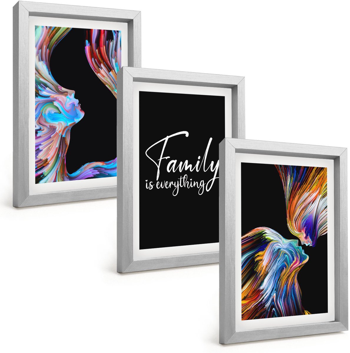 Tulup 4-Delige Schilderij Set - Portretten van mensen in kleurrijke patronen en een opschrift over familie. - 20 x 30 cm - Decoratieve Schilderijen - Woonkamer - Interieur - Moderne Wanddecoratie