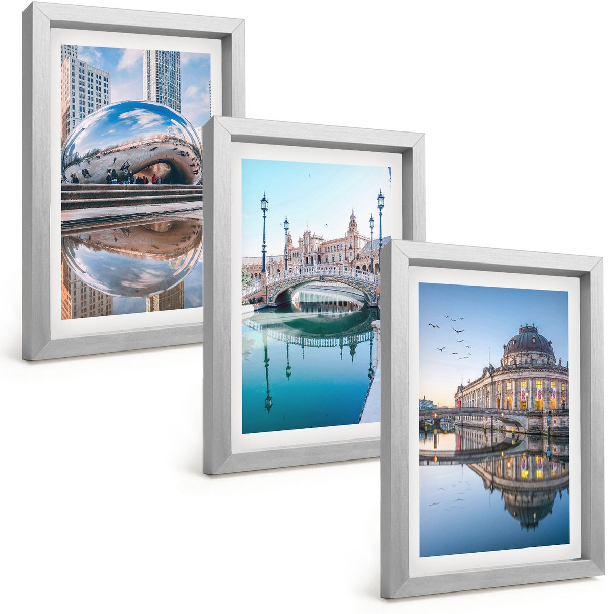Tulup 4-Delige Schilderij Set - Stadsarchitectuur met weerspiegeling in het water - 20 x 30 cm - Wanddecoratie - Schilderijen Set - Interieur