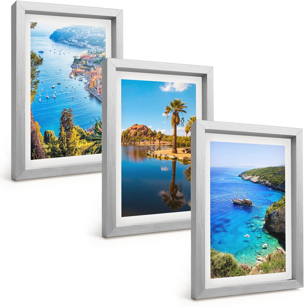 Tulup 4-Delige Schilderij Set - Uitzicht op zee met palmbomen en blauw water - 20 x 30 cm - Muurdecoratie - Decoratieve Schilderijen - Wohnzimmer - Interieur Decoratie