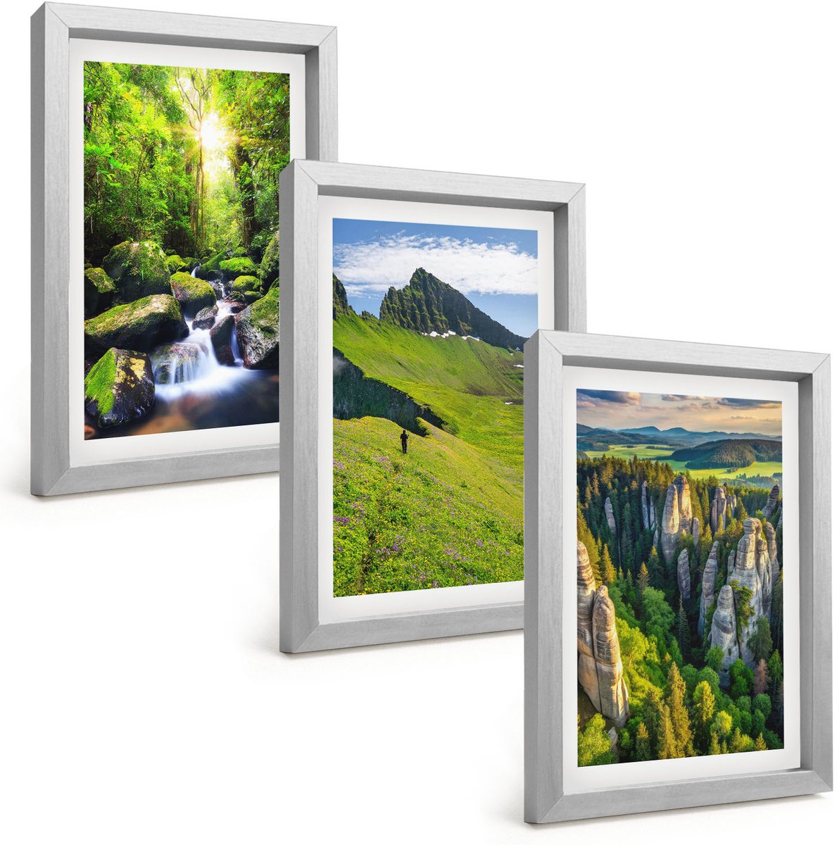 Tulup 4-Delige Schilderij Set - Groene berglandschappen met waterval en bos - 20 x 30 cm - Moderne Wanddecoratie - Woonkamer