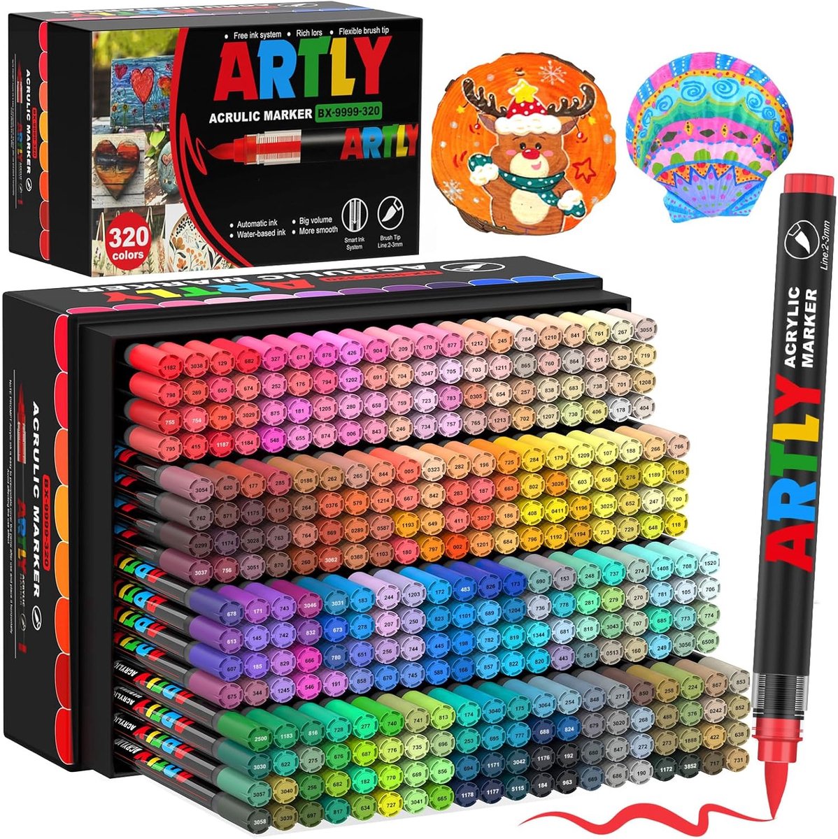 Acrylstiften set 320 kleuren - waterbestendig - multi-marker brush pennen - perfect voor stenen en keramiek - Efimeso