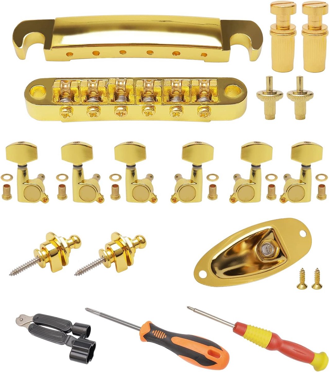 Electric Guitar Tailpiece Bridge and Roller Saddle, Tune-O-Matic Lp Guitar Bridge and Guitar Accessories Include 3L3R - ShopVlot