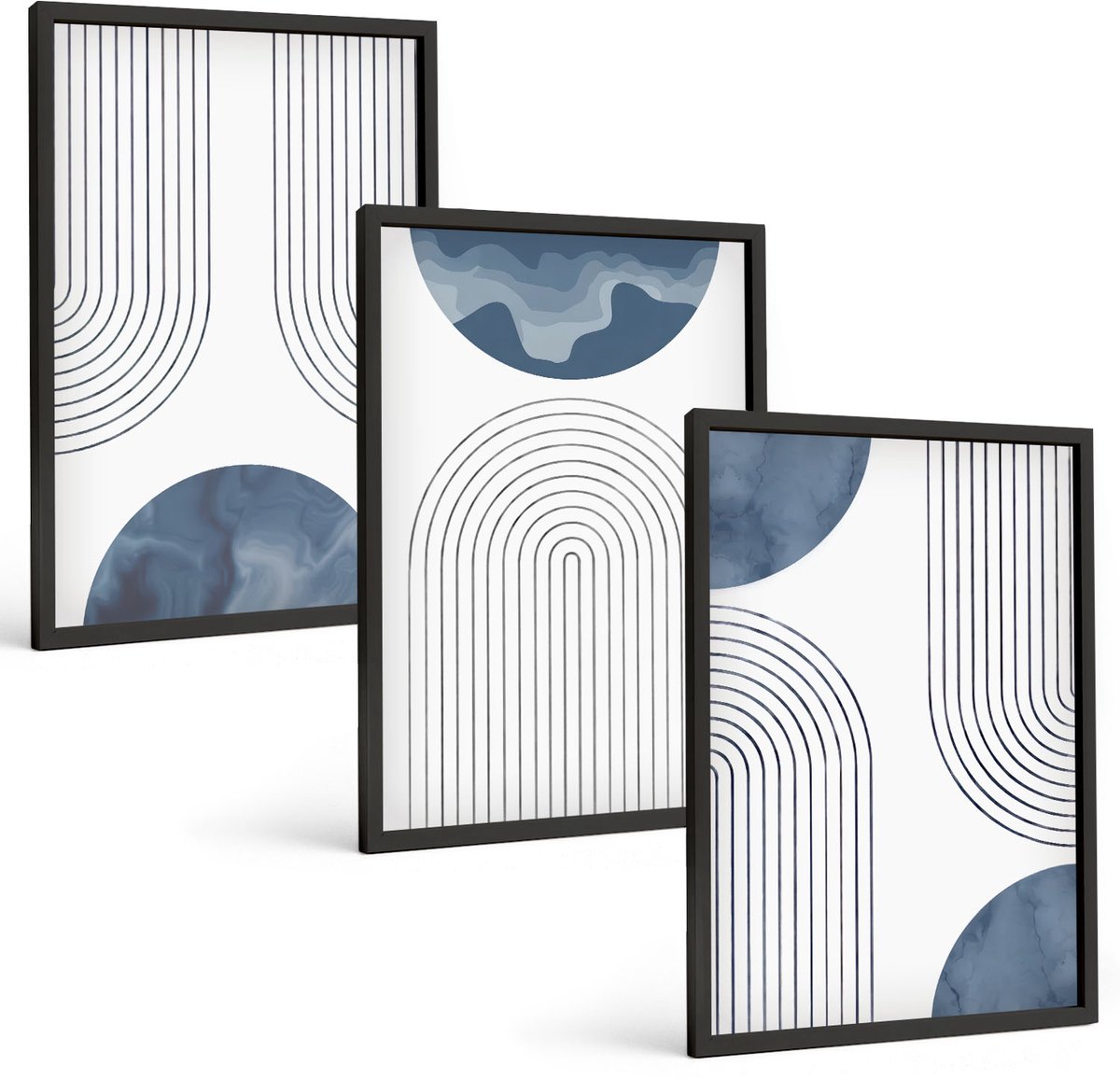 Tulup 4-Delige Schilderij Set - Abstracte patronen in blauw-witte tinten - 40 x 60 cm - Decoratieve Schilderijen - Woonkamer - Interieur - Moderne Wanddecoratie