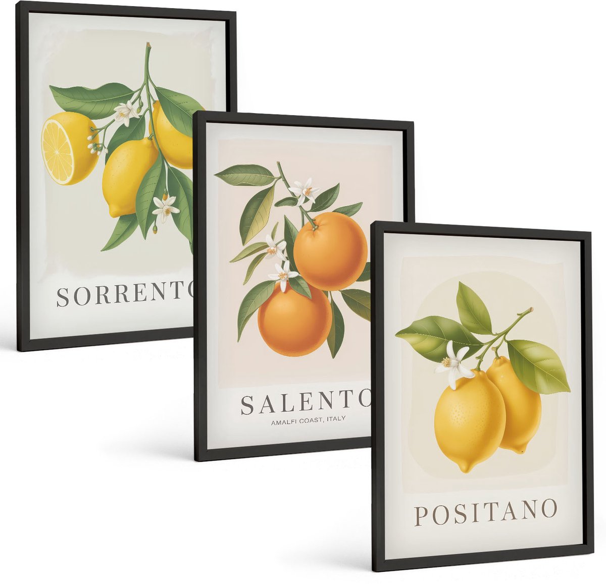 Tulup 4-Delige Schilderij Set - Citroenen en sinaasappels van de Amalfikust in Italië - 40 x 60 cm - Wanddecoratie - Schilderijen Set - Kantoor - Interieur Decoratie