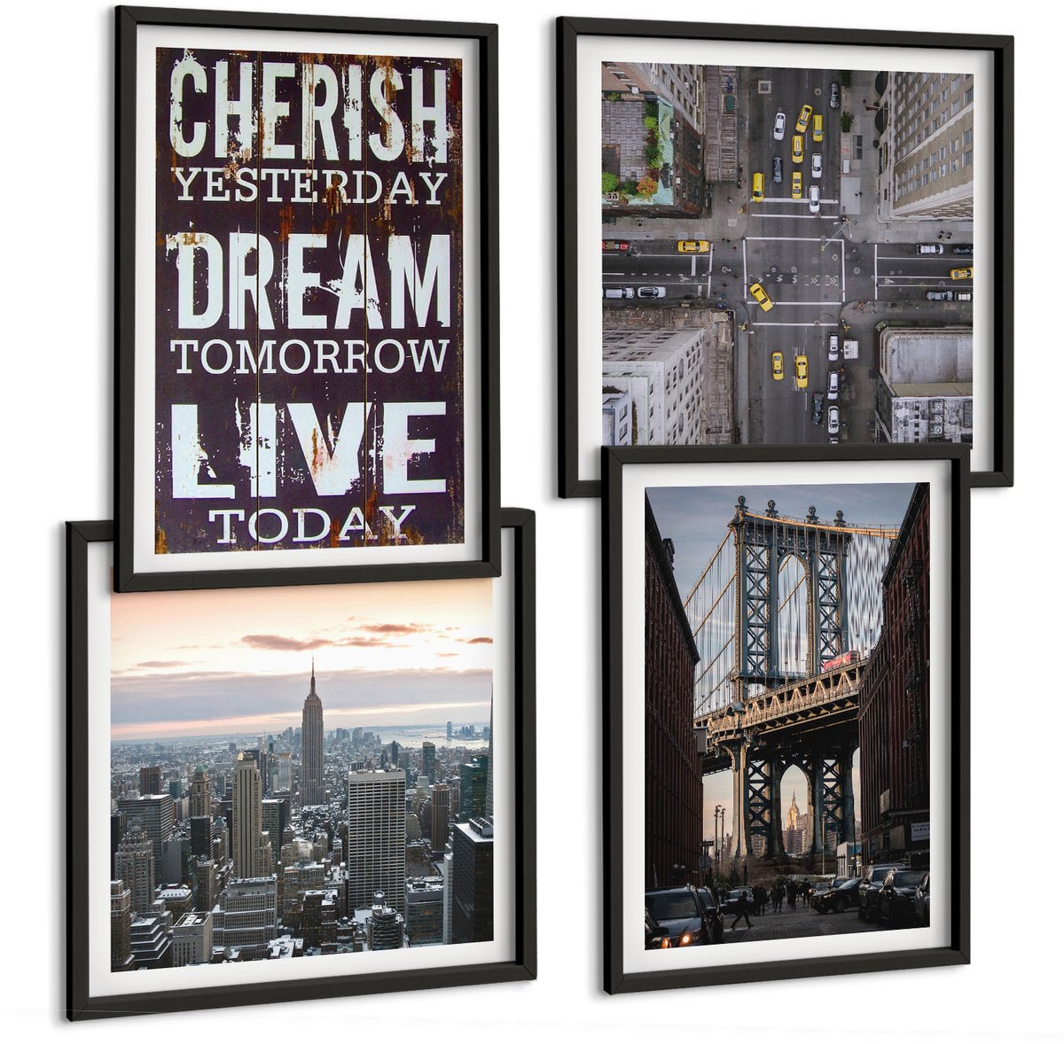 Tulup 4-Delige Schilderij Set - Landschappen van New York City met een inspirerend citaat - 40 x 40 cm en 40 x 60 cm - Moderne Wanddecoratie - Woonkamer - Interieur Decoratie