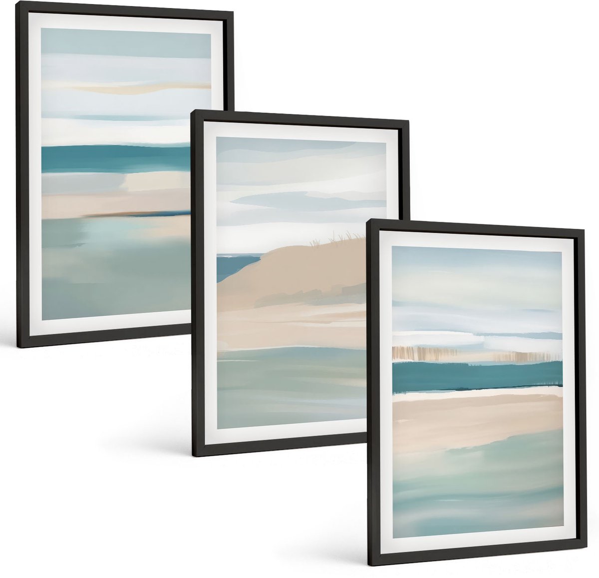 Tulup 4-Delige Schilderij Set - Abstracte landschappen in tinten blauw en beige. - 40 x 60 cm - Moderne Wanddecoratie - Slaapkamer